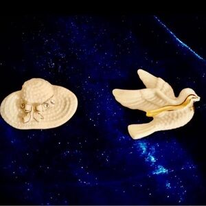 Vintage Lenox Cream Hat and Dove Brooch Set